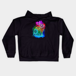 Rainbow rabbit mandala with watercolor splash Kids Hoodie